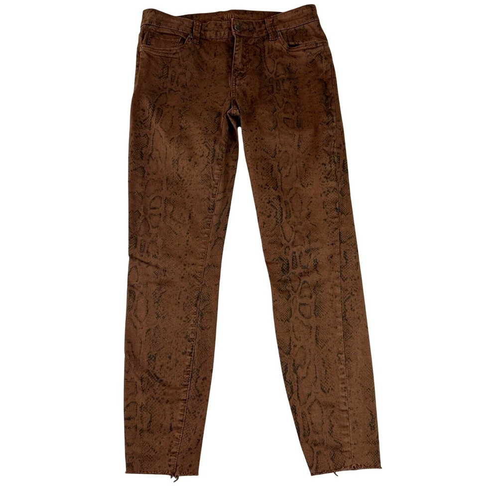 Kut From The Kloth 6 Brown Snake Print Skinny Ankle Denim Jeans Raw Hem Grunge‎